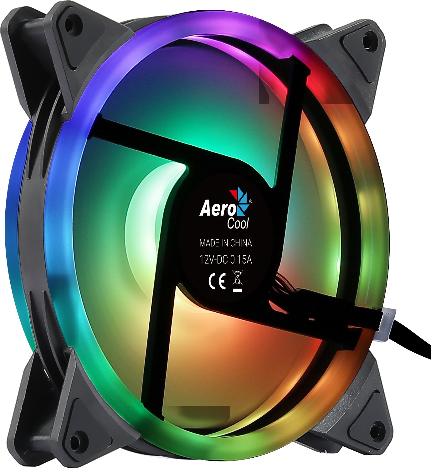 Aerocool Duo 14 ARGB LED Ventilatore per PC 140 mm, 1000 rpm, Pale Curve, 23,2 dB, Nero