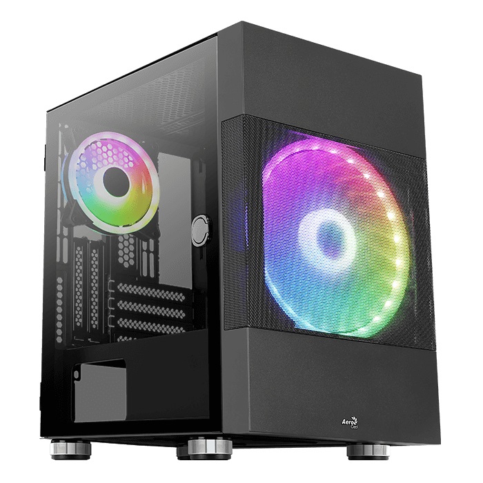 Aerocool Atomic Mini Tower Nero - Case PC Mini Tower compatibile micro ATX e Mini-ITX, design in rete per migliore circolazione dell'aria
