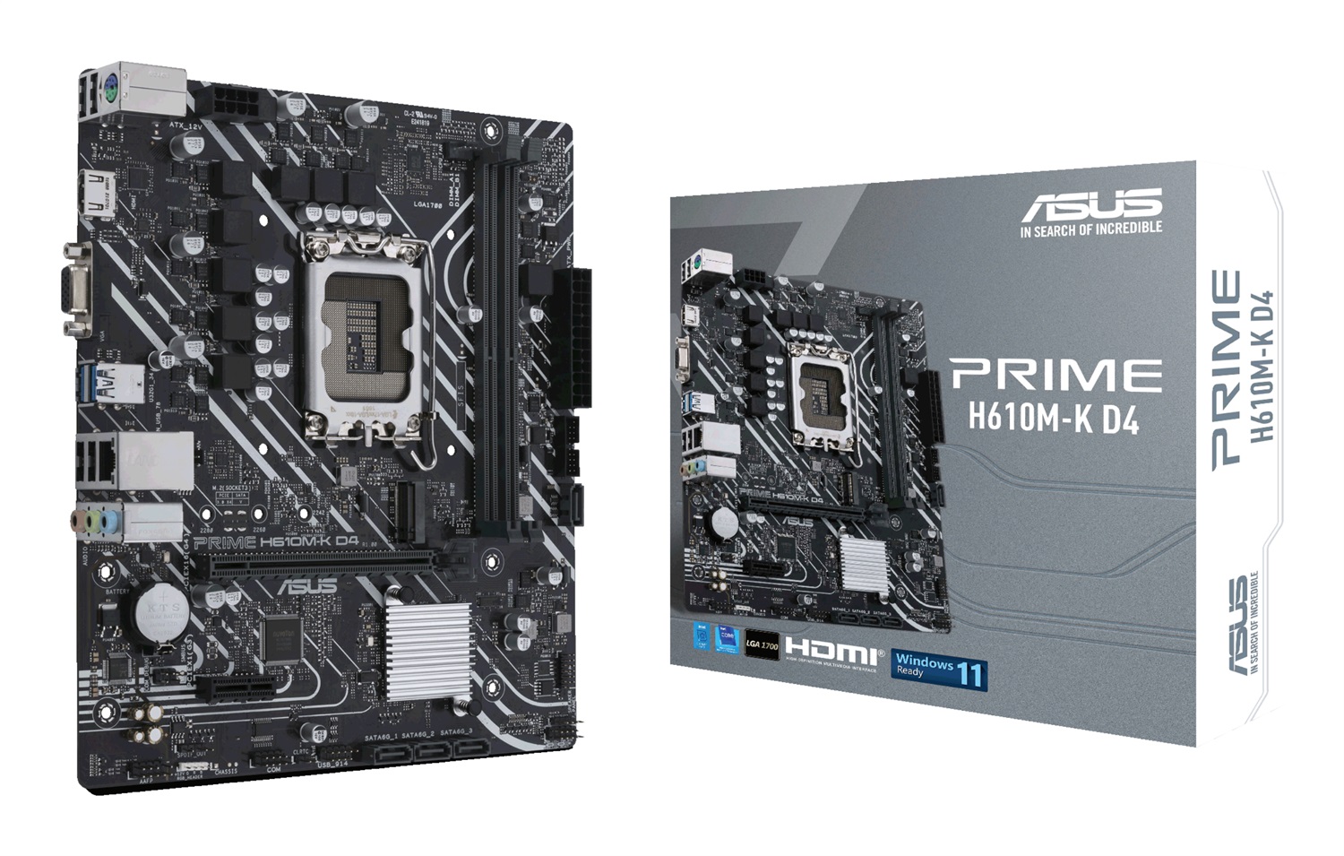 ASUS PRIME H610M-K D4 Scheda Madre micro ATX Intel H610 LGA 1700 DDR4, 64 GB, PCIe 4.0, M.2, USB 3.2, Realtek 1Gb Ethernet, Realtek 7.1 Surround