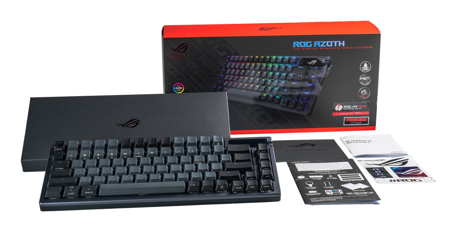 ASUS ROG Azoth Tastiera Gaming Meccanica Wireless 75% con Display OLED, Switch ROG NX Rossi Sostituibili, Illuminazione RGB, Layout QWERTY Italiano