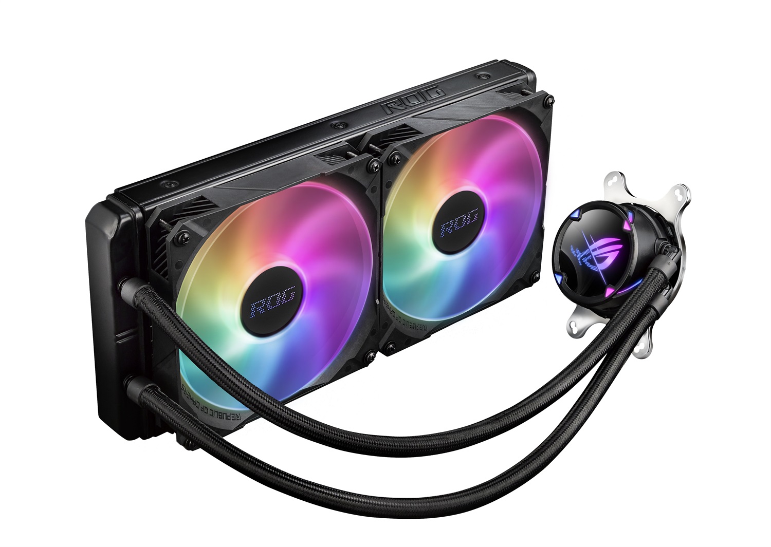 ASUS ROG Strix LC II 280 ARGB Raffreddatore a liquido all-in-one per CPU con Aura Sync, 2 ventole RGB da 140 mm, supporto Intel LGA 1150/2066 e AMD AM4/TR4, Nero