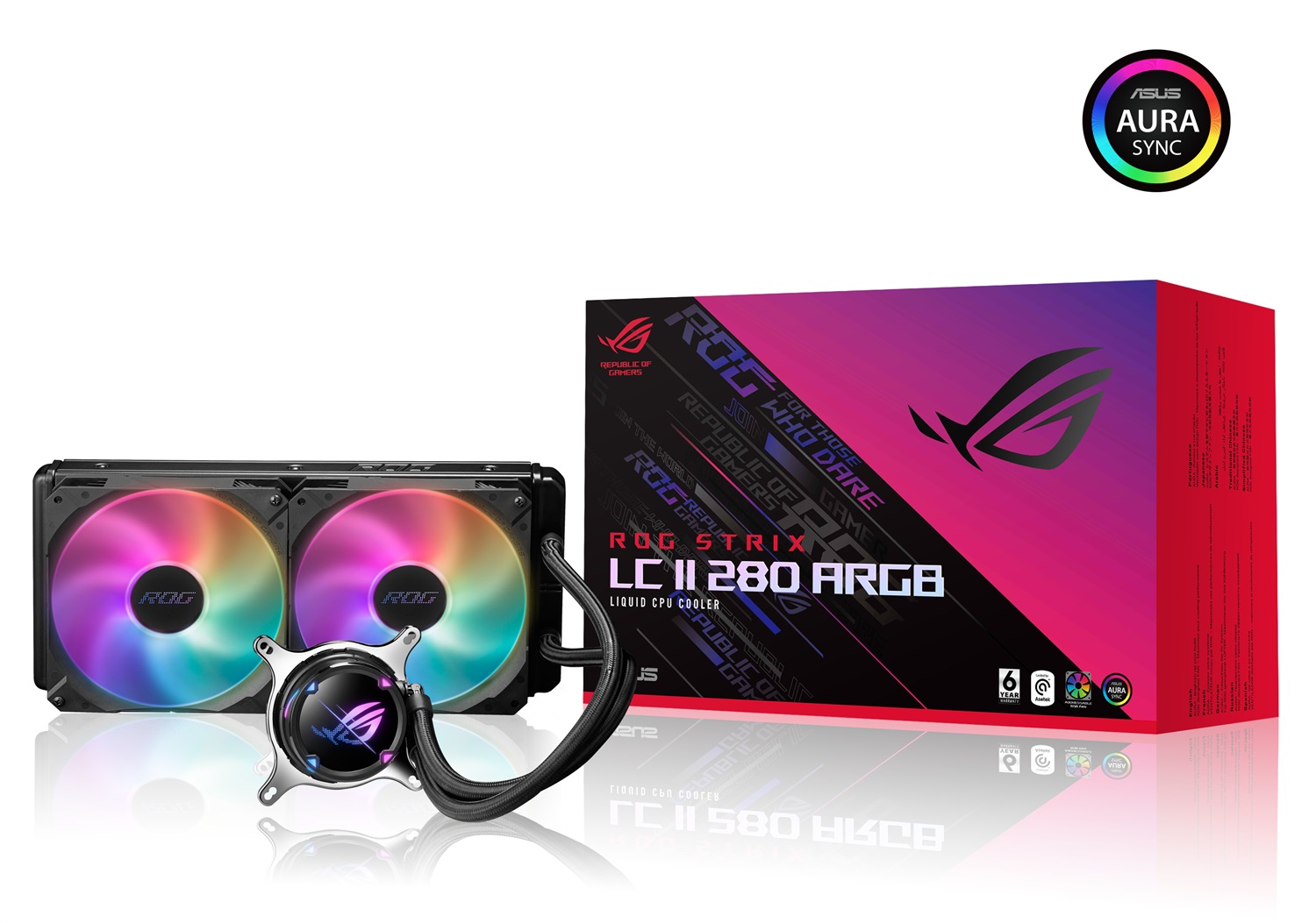 ASUS ROG Strix LC II 280 ARGB Raffreddatore a liquido all-in-one per CPU con Aura Sync, 2 ventole RGB da 140 mm, supporto Intel LGA 1150/2066 e AMD AM4/TR4, Nero