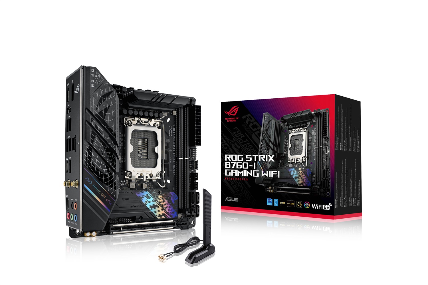 ASUS ROG STRIX B760-I GAMING WIFI Scheda Madre Mini-ITX Intel B760 LGA 1700, DDR5, PCIe 5.0, 2 Slot M.2, 2.5G Ethernet, USB 3.2 Gen 2x2 Type-C, Aura Sync RGB