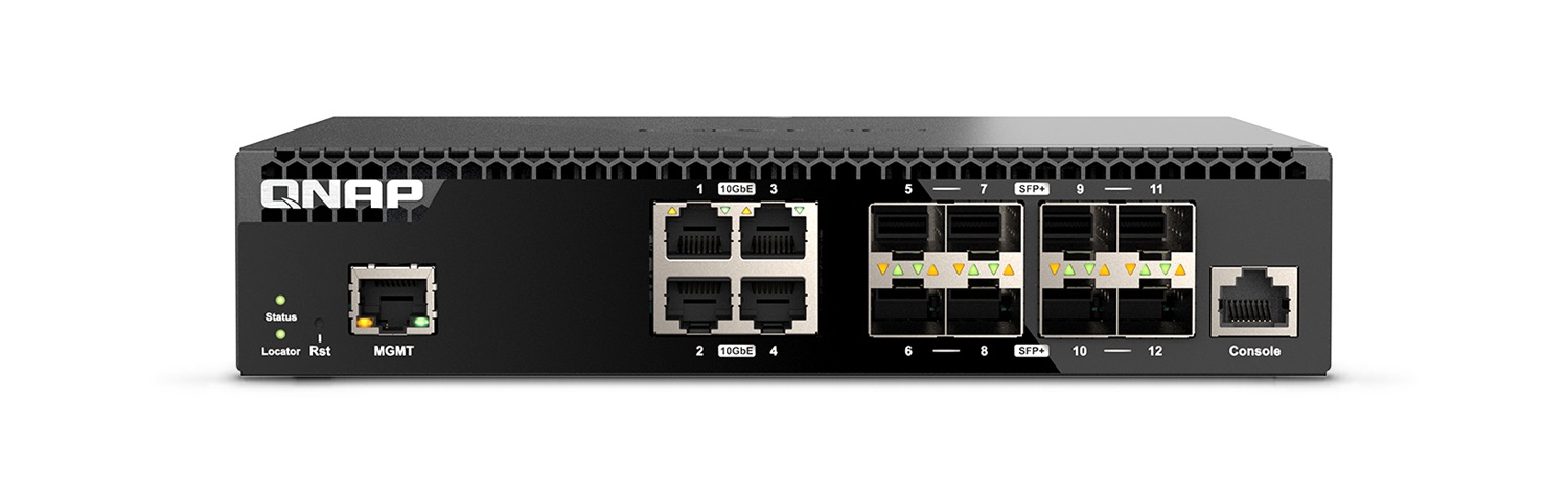 QNAP QSW-M3212R-8S4T Switch di Rete Gestito 10G Ethernet - 12 Porte (8 SFP e 4 RJ45) - Montaggio Rack 1U
