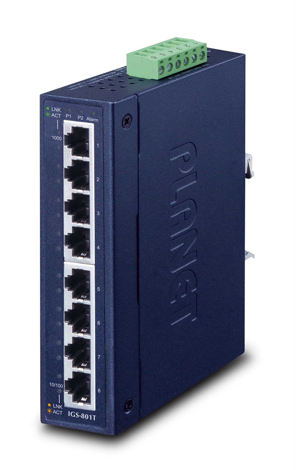 PLANET IGS-801T Switch di Rete Non Gestito L2 Industrial Gigabit Ethernet 8 Porte 10/100/1000 IP30 Blu