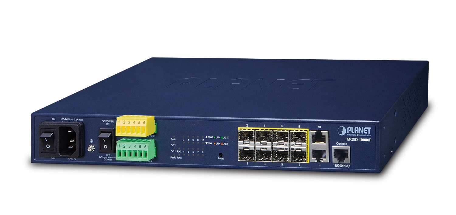 PLANET MGSD-10080F Switch di Rete Gestito L2 1U Blu con 2 Porte RJ-45 Gigabit e 8 Moduli SFP