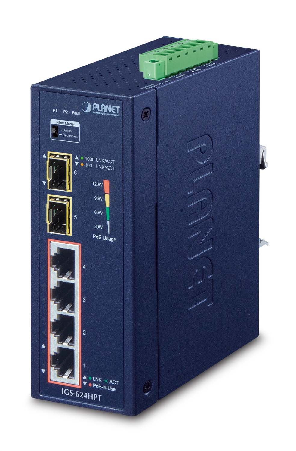 PLANET IGS-624HPT Switch di Rete Non Gestito Gigabit Ethernet (10/100/1000) con 4 Porte PoE e 2 Porte SFP - Blu