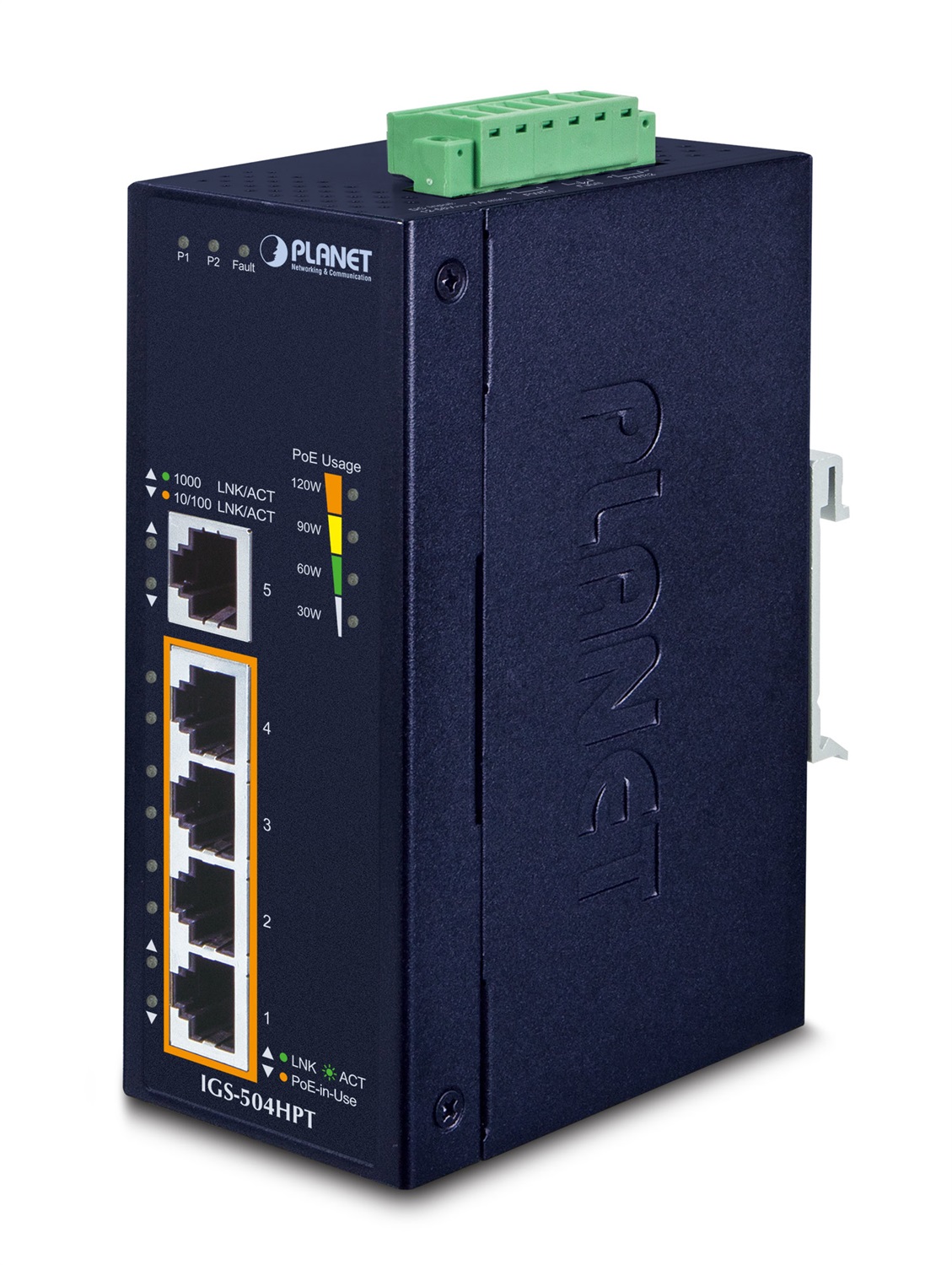 PLANET IGS-504HPT Switch di Rete Non Gestito L2 Gigabit Ethernet 5 Porte con 4 Porte PoE (802.3AT) - Blu
