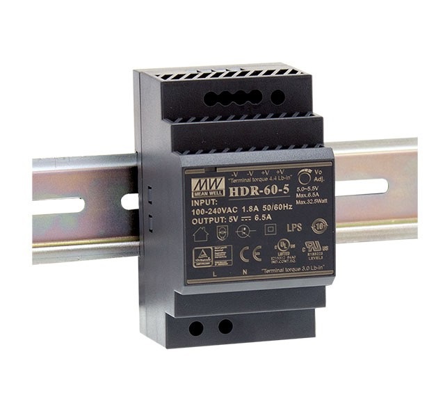 Mean Well HDR-60 - Alimentatore ultrasottile 60W per guida DIN, tensioni 5V, 12V, 15V, 24V, 48V
