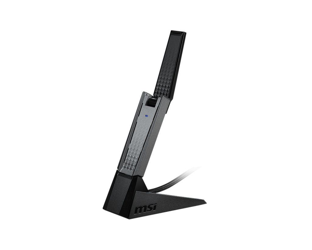 MSI AX1800 WiFi 6 Dual-Band USB Adapter - Fino a 1800 Mbps, USB 3.2 Gen 1 Type-A, MU-MIMO, Antenna Regolabile, Beamforming, WPA3, Base Cablata Inclusa