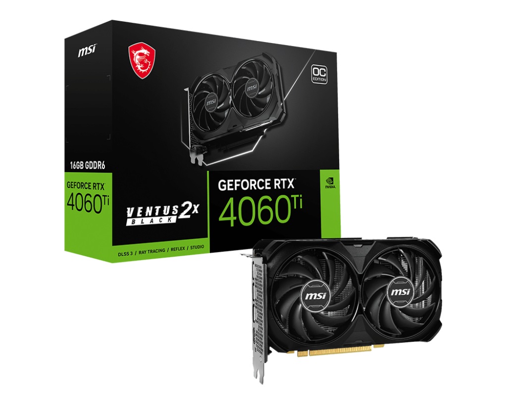 MSI GeForce RTX 4060 Ti VENTUS 2X BLACK 16G OC - Scheda Video NVIDIA con 16 GB GDDR6, 128 bit, PCIe Gen 4, 3x DisplayPort, 1x HDMI, Ventole TORX 4.0