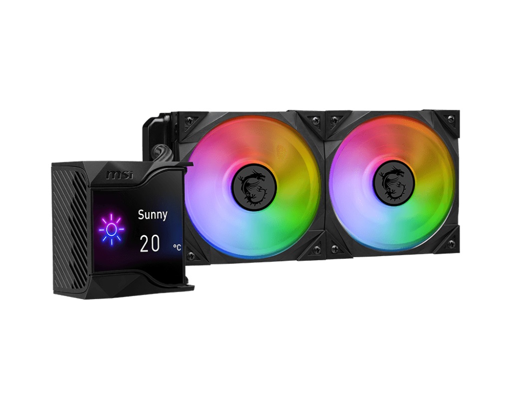 MSI MPG CORELIQUID D240 - Kit di raffreddamento a liquido 12 cm, flusso d'aria 77,4 pdc/min, compatibile con socket LGA e AM, Nero