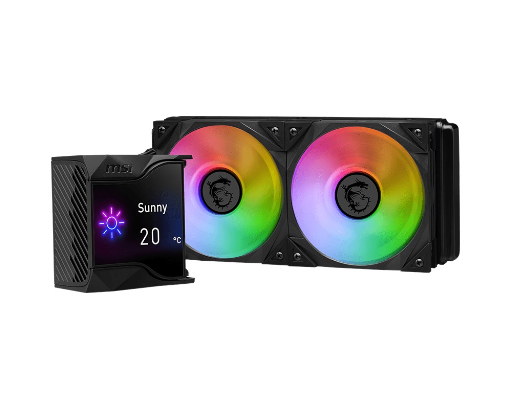 MSI MPG CORELIQUID D240 - Kit di raffreddamento a liquido 12 cm, flusso d'aria 77,4 pdc/min, compatibile con socket LGA e AM, Nero