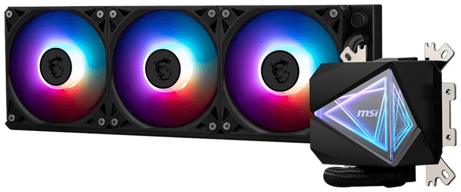 MSI MAG CORELIQUID I360 - Raffreddatore di liquidi AIO 12 cm con 3x Ventole ARGB, Flusso d'aria 70,7 pdc/min, Piastra fredda in rame, Nero