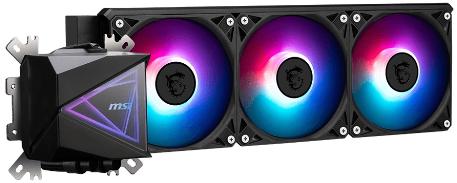 MSI MAG CORELIQUID I360 - Raffreddatore di liquidi AIO 12 cm con 3x Ventole ARGB, Flusso d'aria 70,7 pdc/min, Piastra fredda in rame, Nero