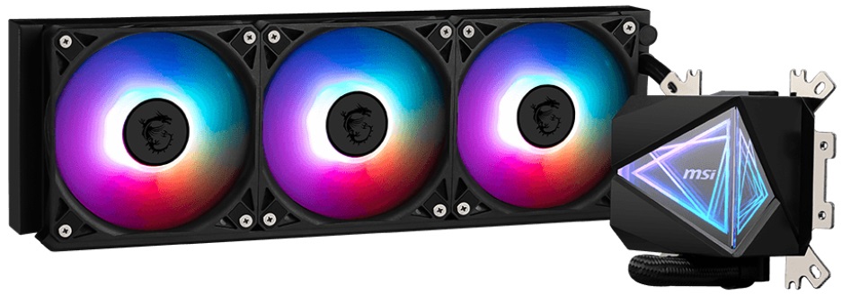 MSI MAG CORELIQUID I360 - Raffreddatore di liquidi AIO 12 cm con 3x Ventole ARGB, Flusso d'aria 70,7 pdc/min, Piastra fredda in rame, Nero