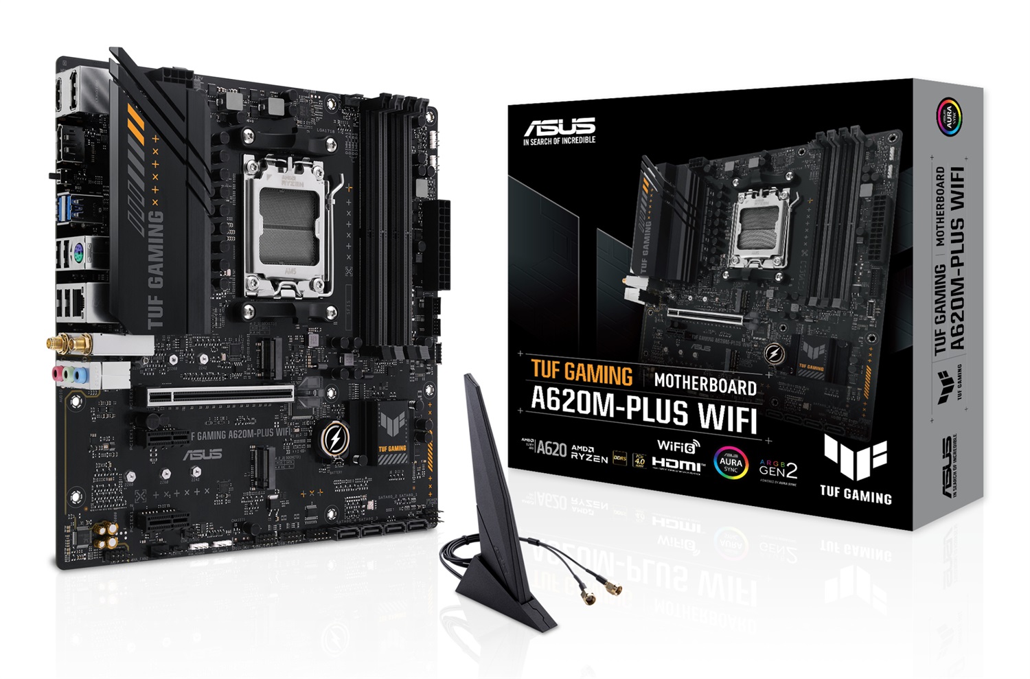ASUS TUF GAMING A620M-PLUS WIFI Scheda Madre micro ATX AM5 con Wi-Fi 6, DDR5, PCIe 4.0, 2 slot M.2, Ethernet 2.5Gb, USB 3.2 e Aura Sync