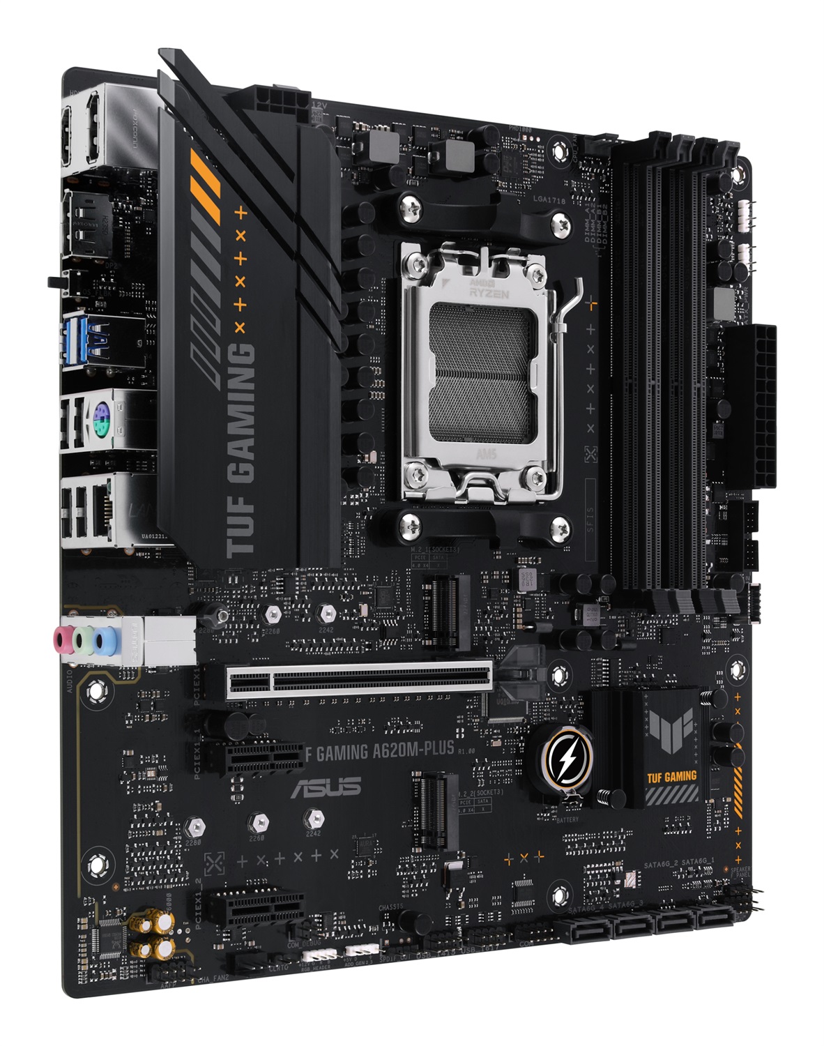 ASUS TUF GAMING A620M-PLUS Scheda Madre AMD A620 Socket AM5 micro ATX con DDR5, 128 GB, 2 slot M.2 PCIe 4.0, Ethernet 2.5Gb, HDMI e DisplayPort