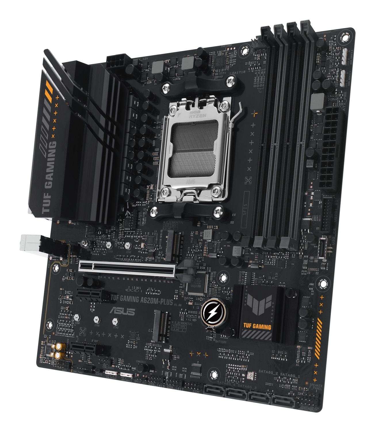 ASUS TUF GAMING A620M-PLUS Scheda Madre AMD A620 Socket AM5 micro ATX con DDR5, 128 GB, 2 slot M.2 PCIe 4.0, Ethernet 2.5Gb, HDMI e DisplayPort