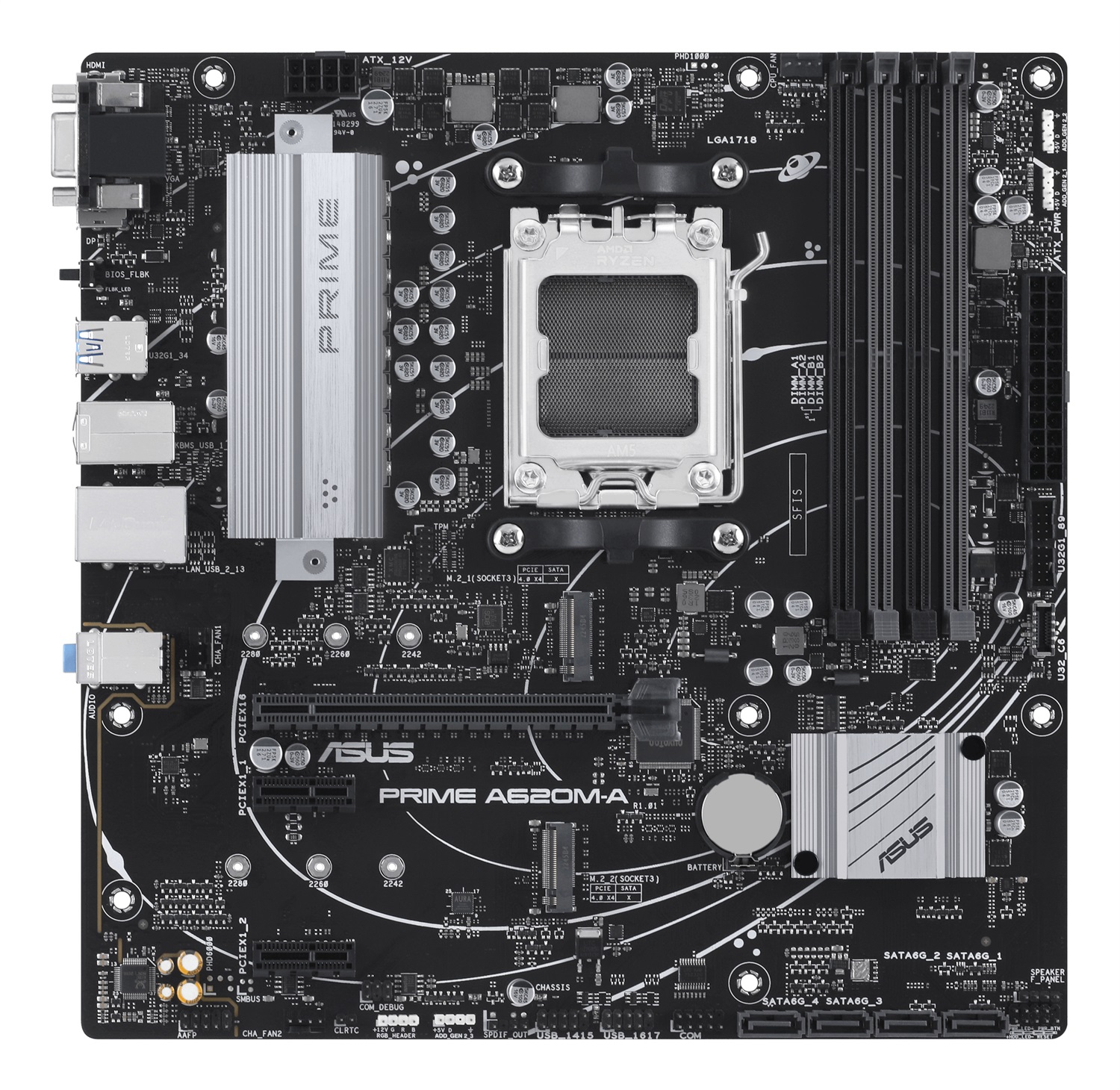 ASUS PRIME A620M-A-CSM Scheda madre micro ATX AMD A620 Socket AM5 DDR5, 2 slot M.2, DisplayPort, HDMI, VGA, USB 3.2 Gen 1 Type-C, SATA 6 Gbps, fino a 128 GB RAM