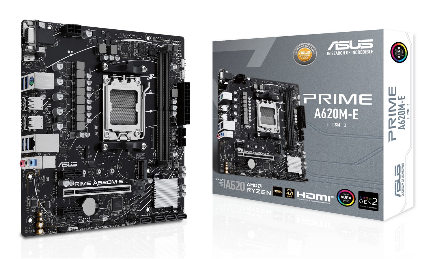 ASUS PRIME A620M-E-CSM Scheda Madre Socket AM5 Micro ATX con supporto DDR5, PCIe 4.0, HDMI, DisplayPort e Aura Sync