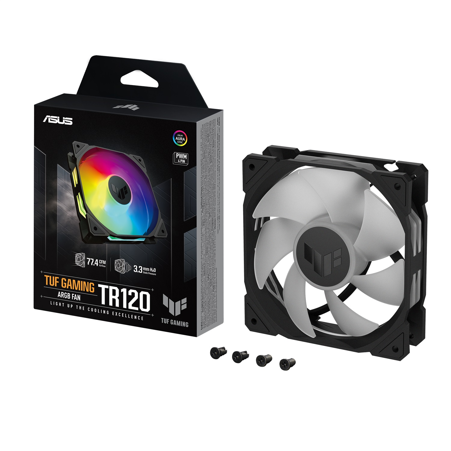 ASUS TUF Gaming TR120 ARGB Fan - Ventilatore 12 cm Nero, Spessore 28 mm, 16 LED RGB, Pressione Statica 3,3 mm H2O