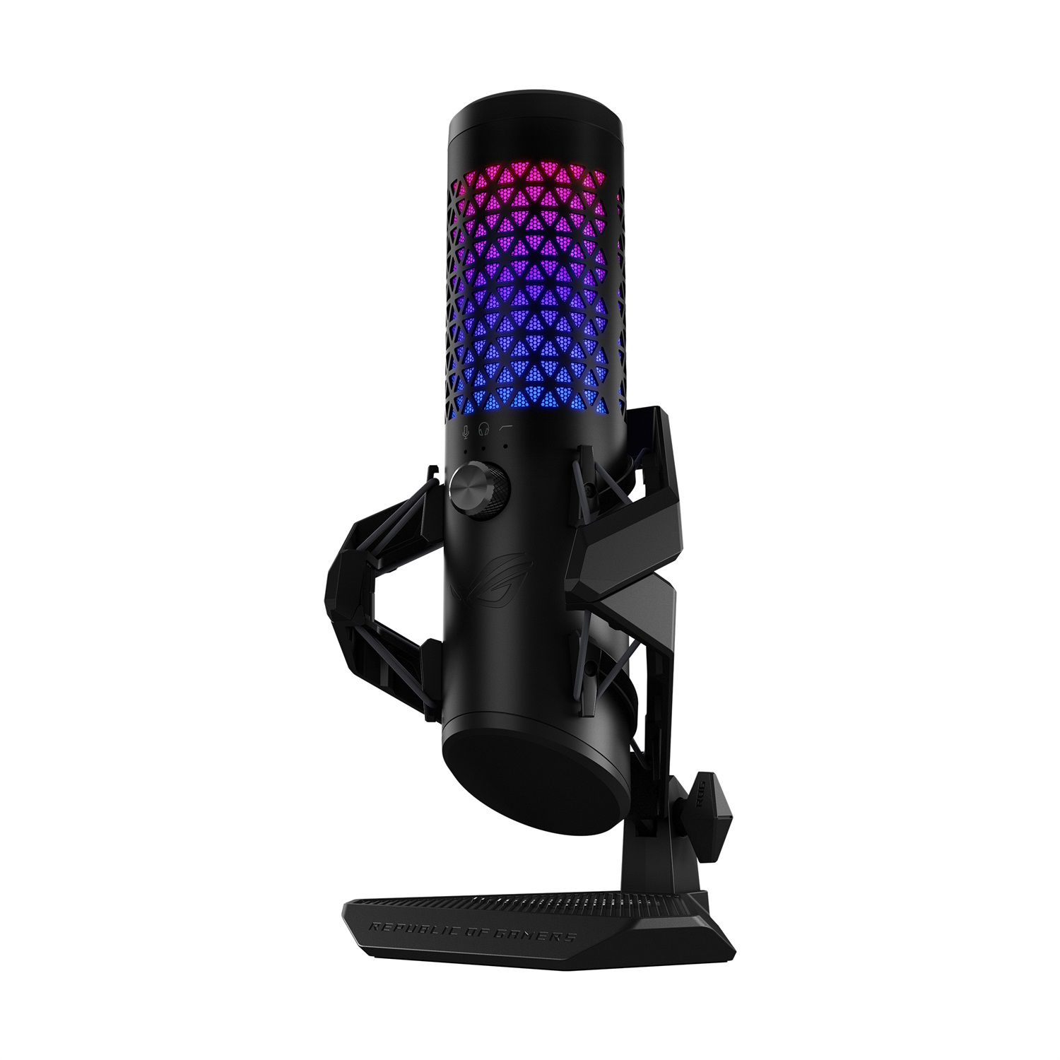 ASUS ROG Carnyx RGB Microfono USB a Condensatore da Tavolo 25mm, Cardioide, 192kHz/24-bit, Filtro Passa-Alto, Aura Sync RGB, Nero