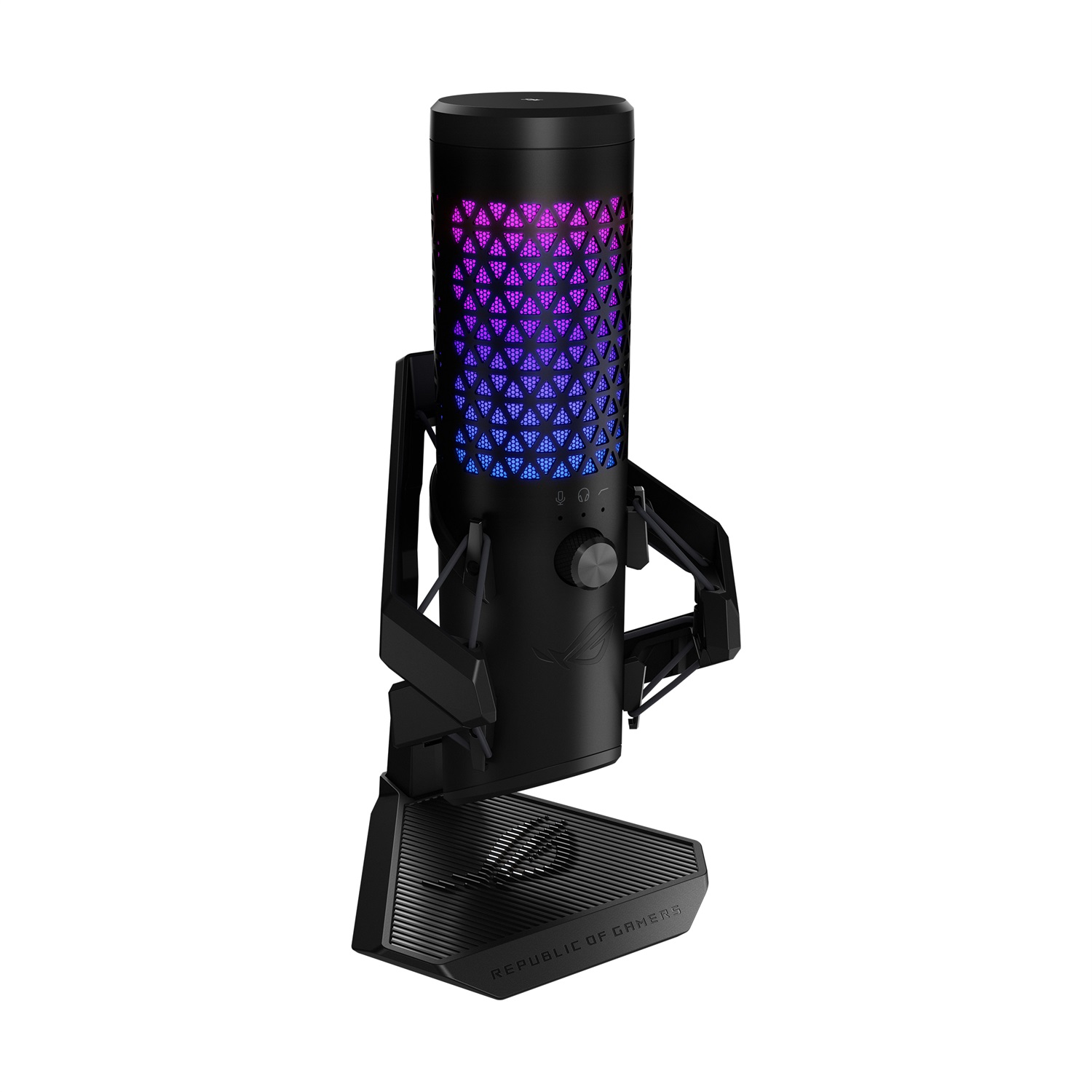 ASUS ROG Carnyx RGB Microfono USB a Condensatore da Tavolo 25mm, Cardioide, 192kHz/24-bit, Filtro Passa-Alto, Aura Sync RGB, Nero
