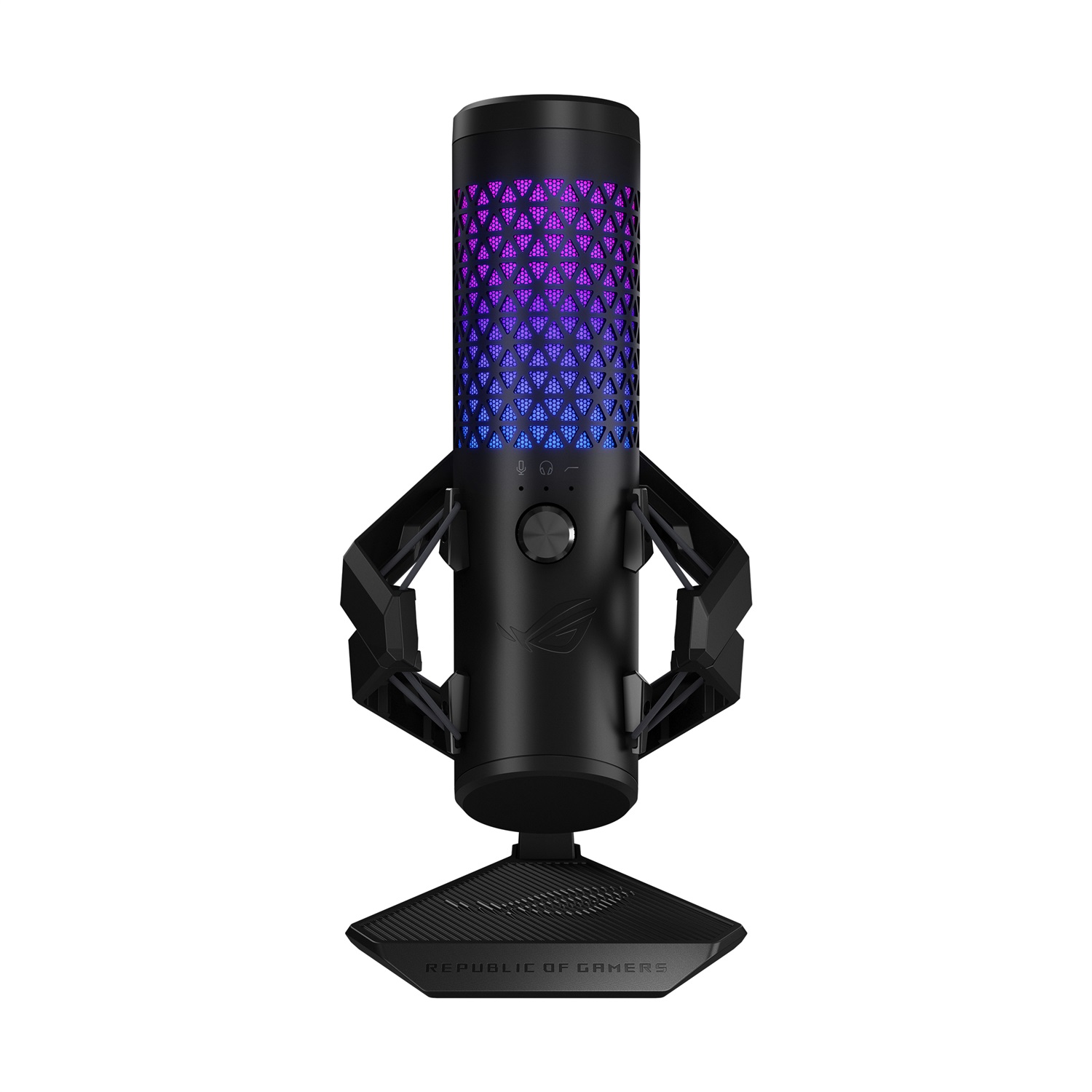 ASUS ROG Carnyx RGB Microfono USB a Condensatore da Tavolo 25mm, Cardioide, 192kHz/24-bit, Filtro Passa-Alto, Aura Sync RGB, Nero