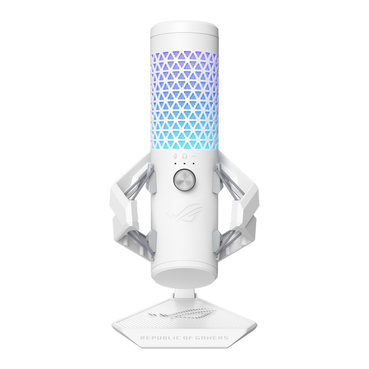 ASUS ROG Carnyx RGB Microfono da Tavolo USB a Condensatore Bianco 25mm, 192kHz/24-bit, Cardioide, Filtro Passa-Alto, Disattivazione Audio One-touch
