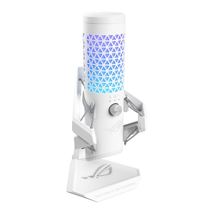 ASUS ROG Carnyx RGB Microfono da Tavolo USB a Condensatore Bianco 25mm, 192kHz/24-bit, Cardioide, Filtro Passa-Alto, Disattivazione Audio One-touch