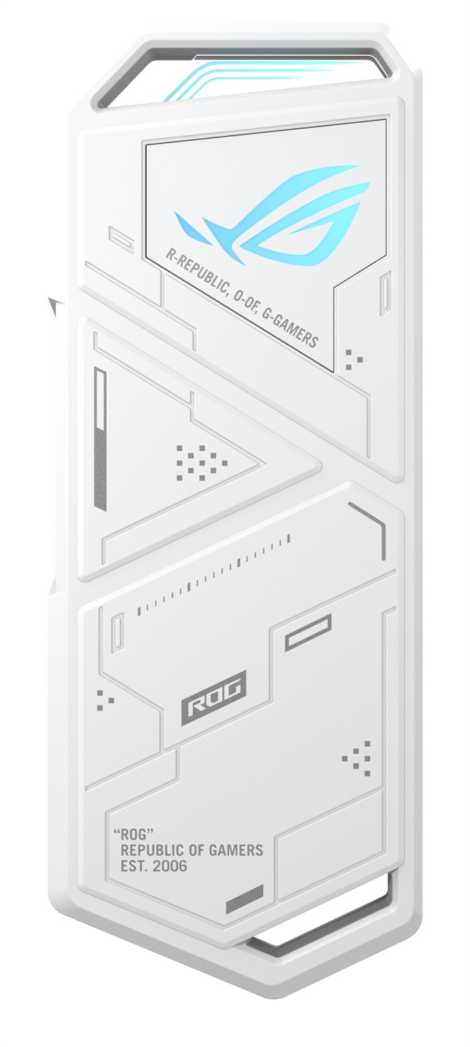 ASUS ROG Strix Arion White Edition - Custodia per SSD M.2 PCIe NVM Express, USB-C 3.2 Gen 2, Velocità fino a 10 Gbit/s, Scocca in Lega di Alluminio, Facile Installazione senza Cacciavite, Aura Sync, Bianco
