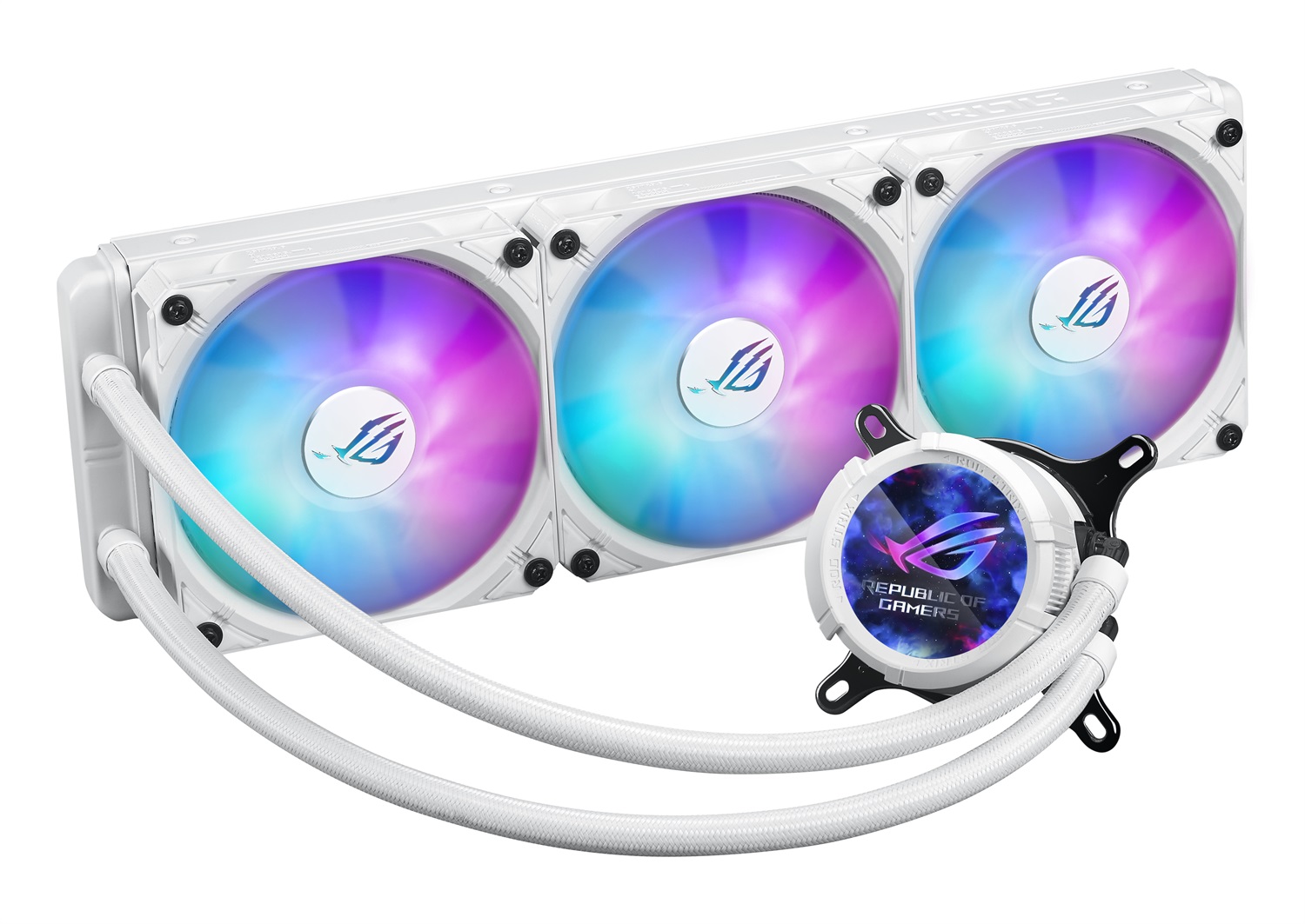 ASUS ROG Strix LC III 360 ARGB White Edition - Raffreddatore di liquidi tutto in uno con Ventilatore da 12 cm, Pompa Asetek V2, Schermo LCD e Ventole ARGB, Bianco