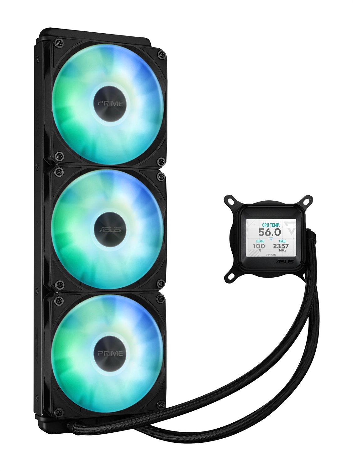 ASUS Prime LC 360 ARGB LCD - Raffreddatore di liquidi AIO 360mm con schermo LCD, 3 ventole da 12cm e illuminazione ARGB, compatibile con Intel e AMD