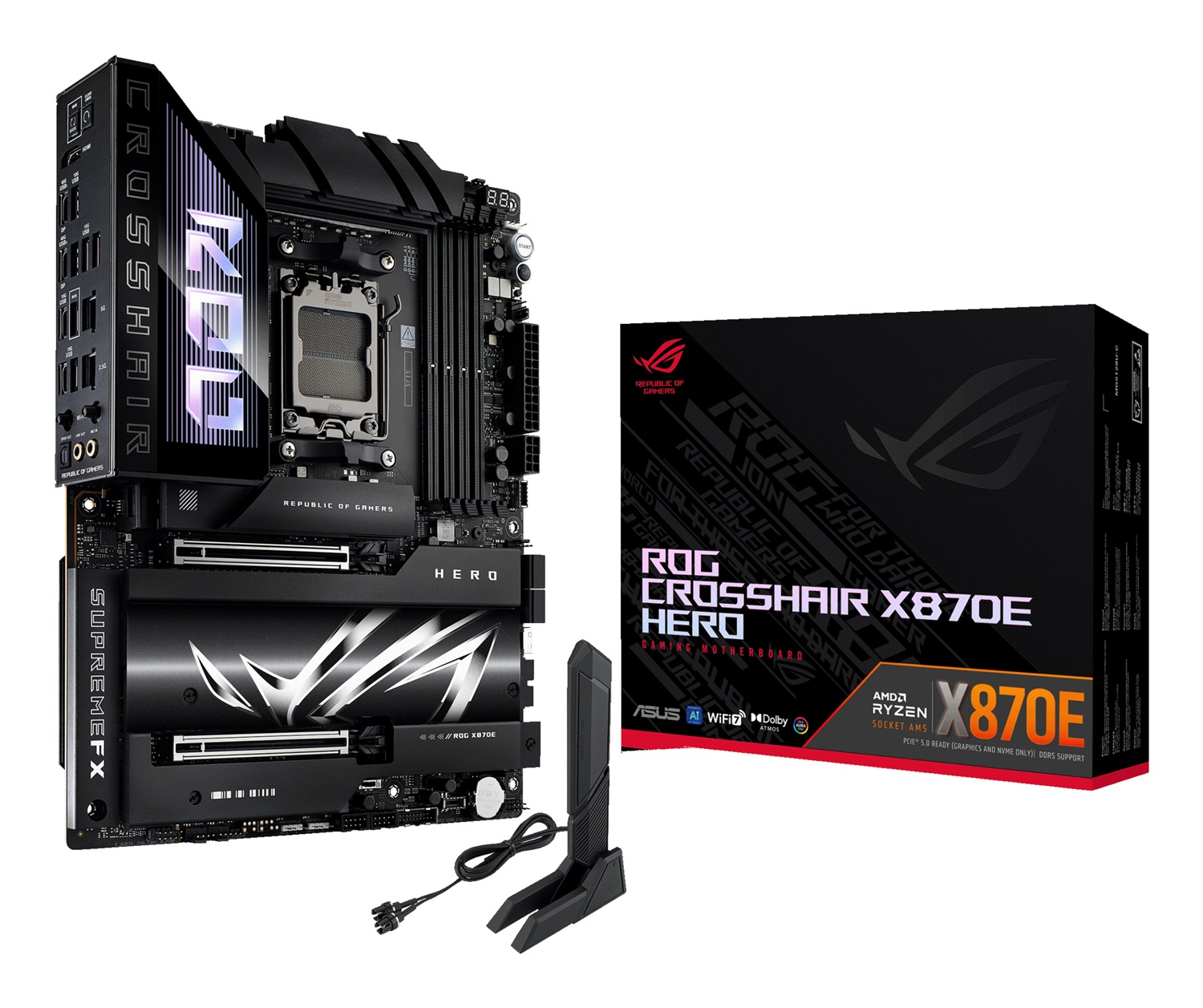ASUS ROG CROSSHAIR X870E HERO Scheda Madre ATX AMD AM5 con Wi-Fi 7, 4x DDR5, 5x M.2, PCIe 5.0