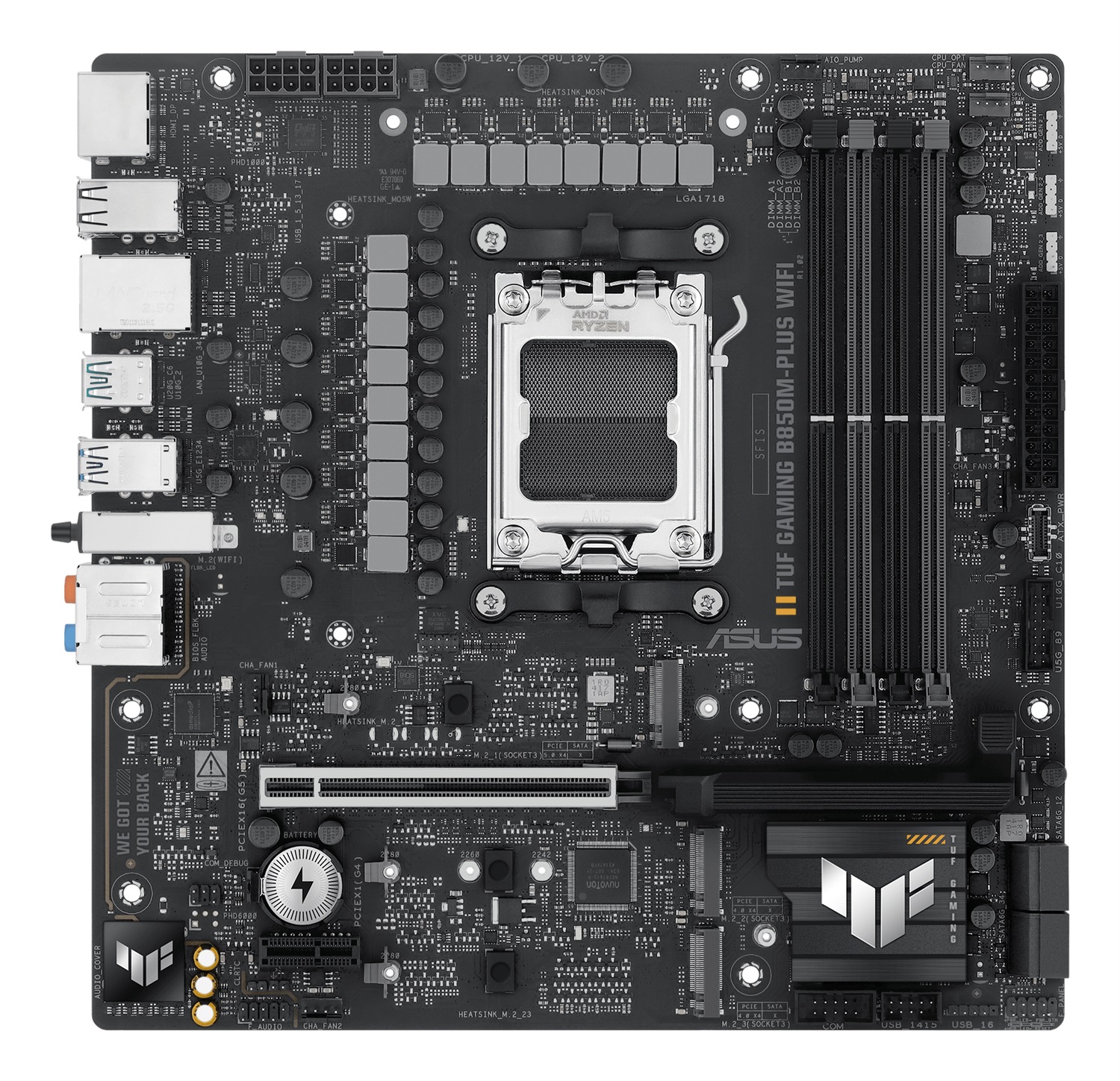 ASUS TUF Gaming B850M-Plus WiFi - Scheda Madre micro ATX AM5 con DDR5, PCIe 5.0, WiFi 6E e 3 slot M.2