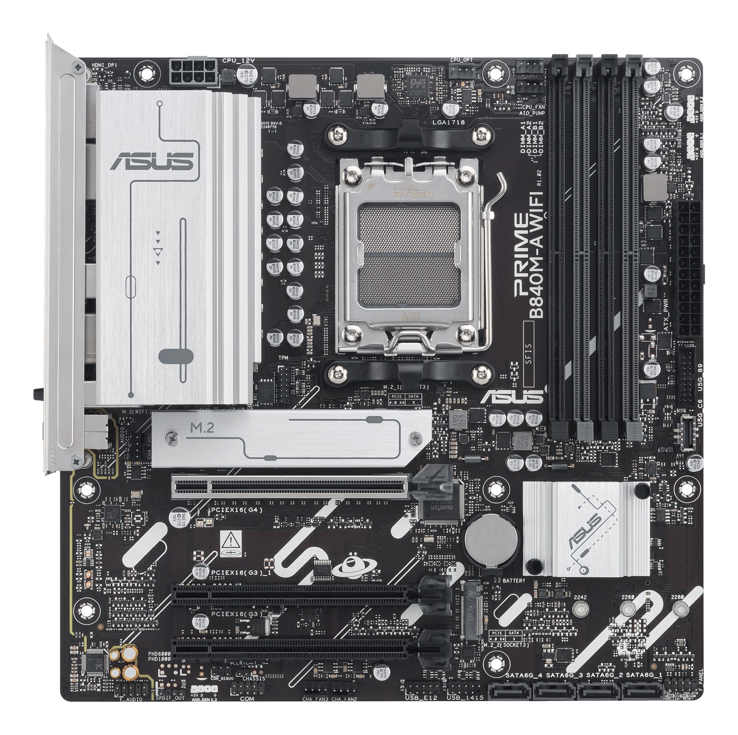 ASUS PRIME B840M-A WiFi Scheda Madre micro ATX AM5 con DDR5, 4 slot RAM, 3 M.2, WiFi 6E e Ethernet 2,5 GB
