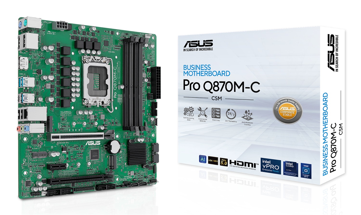 ASUS PRO Q870M-C-CSM Scheda Madre Micro-ATX LGA 1851 con DDR5, PCIe 5.0, Doppia DisplayPort e HDMI