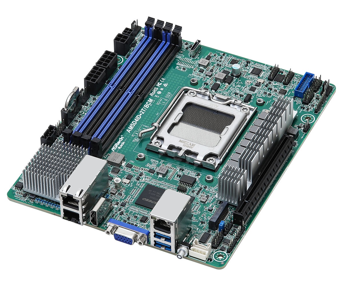 ASRock Rack AM5D4ID-2T/BCM Scheda Madre Deep Mini-ITX Socket AM5 KNOLL3 X300 con Dual 10G LAN e supporto per AMD Ryzen 7000