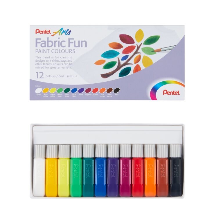 Pentel Set di Colori per Tessuto Fabric Fun - 12 Colori Assortiti in Tubetti da 6 ml
