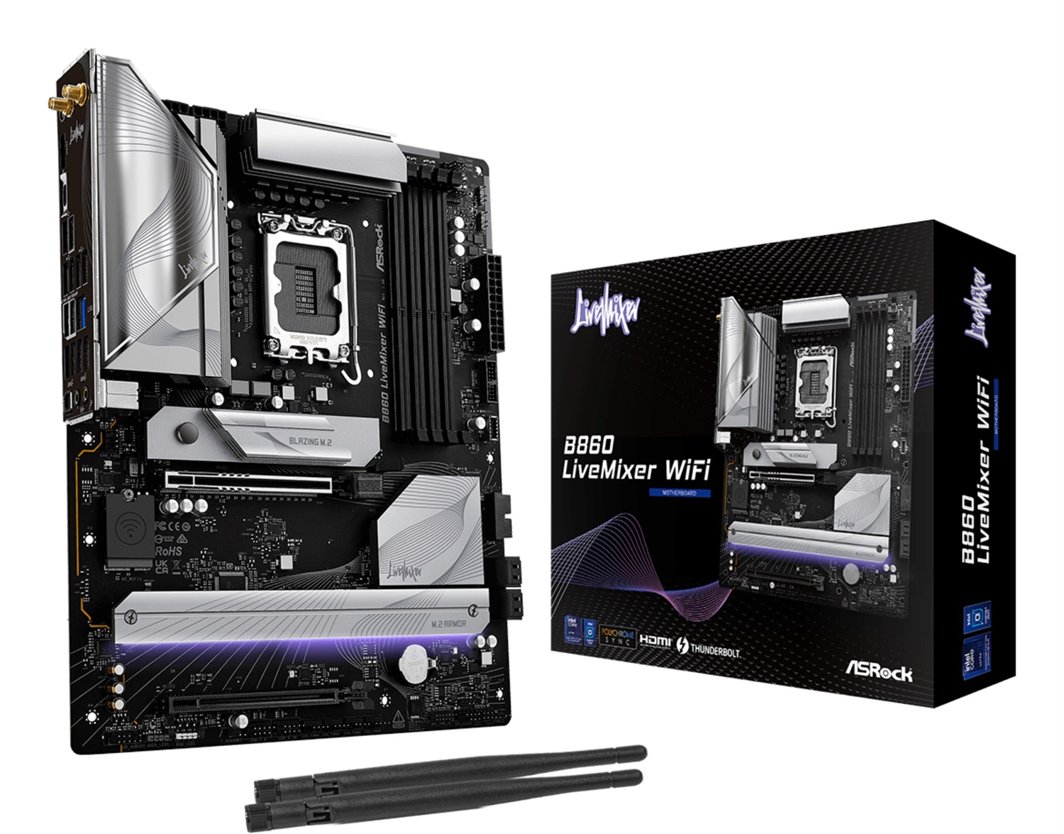 ASRock B860 LiveMixer WiFi Scheda Madre ATX LGA 1851 con supporto DDR5, HDMI, DP, Wi-Fi 6E e 2.5G