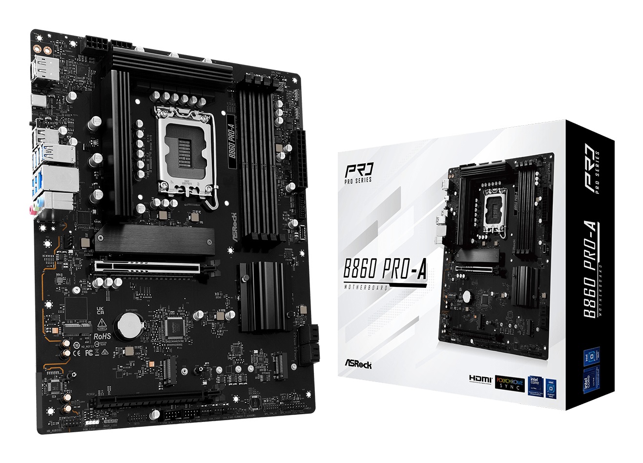 Asrock B860 Pro-A Scheda Madre ATX Intel B860 LGA 1851 (Socket V1) con 4x DDR5, 3x M.2 Sockets e Uscite HDMI/DisplayPort