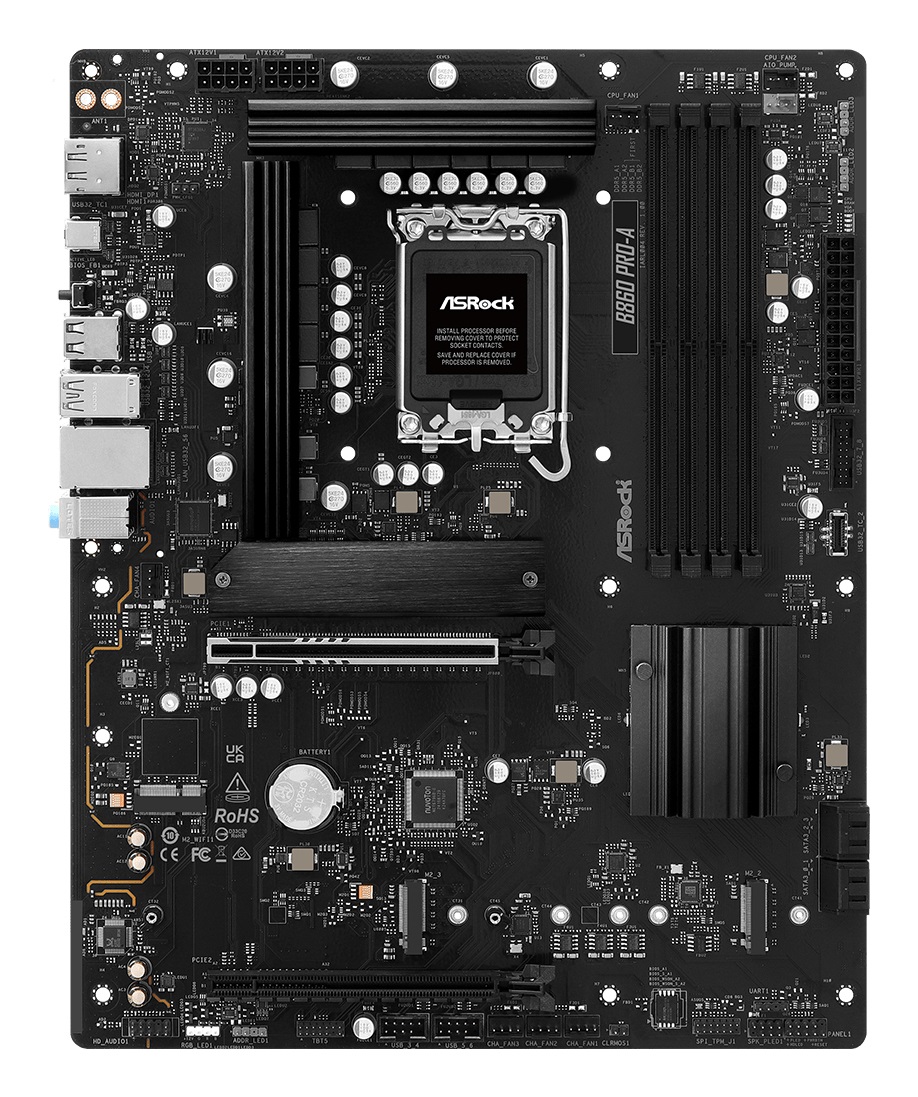 Asrock B860 Pro-A Scheda Madre ATX Intel B860 LGA 1851 (Socket V1) con 4x DDR5, 3x M.2 Sockets e Uscite HDMI/DisplayPort