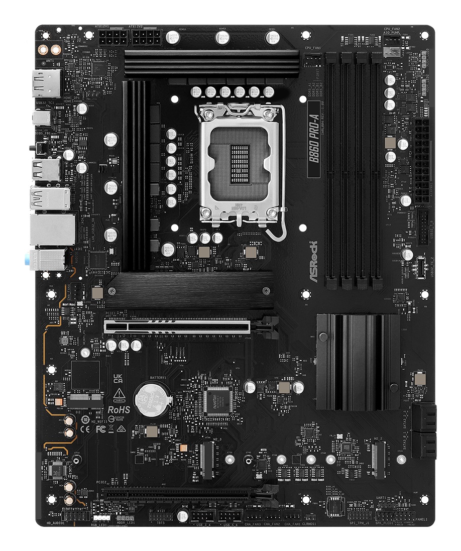 Asrock B860 Pro-A Scheda Madre ATX Intel B860 LGA 1851 (Socket V1) con 4x DDR5, 3x M.2 Sockets e Uscite HDMI/DisplayPort