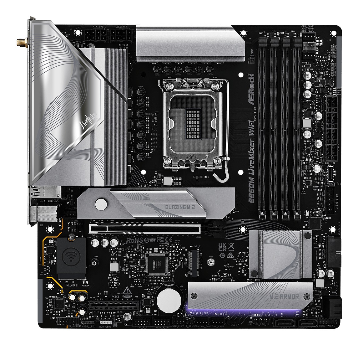 Asrock B860M LiveMixer WiFi Scheda Madre Intel B860 LGA 1851 Micro ATX, DDR5, 256 GB, 4xDIMM, PCIe Gen 5, Wi-Fi 6E