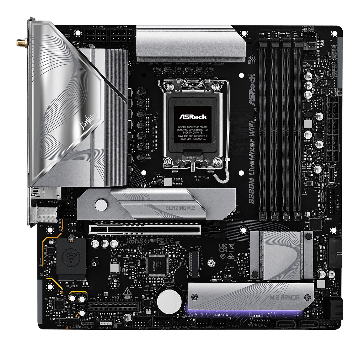 Asrock B860M LiveMixer WiFi Scheda Madre Intel B860 LGA 1851 Micro ATX, DDR5, 256 GB, 4xDIMM, PCIe Gen 5, Wi-Fi 6E