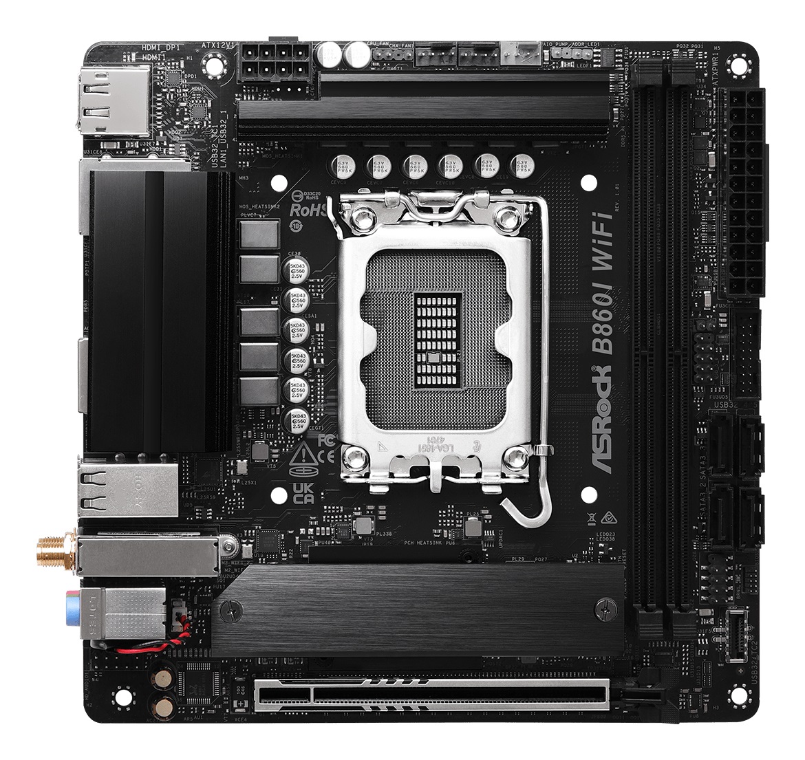 Asrock B860I WiFi Scheda Madre Intel B860 LGA 1851 mini ITX DDR5 con 128 GB di RAM, HDMI e DisplayPort