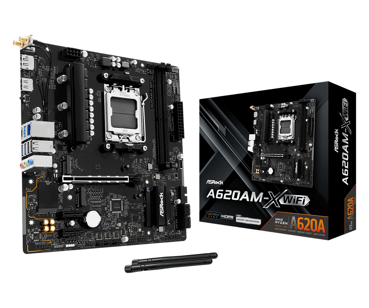ASRock A620AM-X Scheda Madre AM5 Micro-ATX con 2 Slot DDR5, Wi-Fi 802.11ac e Porte USB 3.2 Type-C