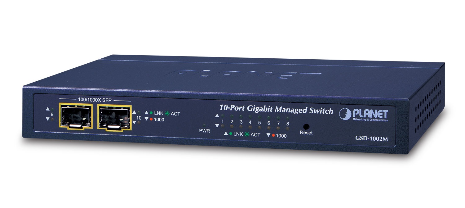Planet GSD-1002M Switch di Rete Gestito L2/L4 Gigabit Ethernet 8 Porte (10/100/1000) con Supporto Power over Ethernet (PoE) Blu