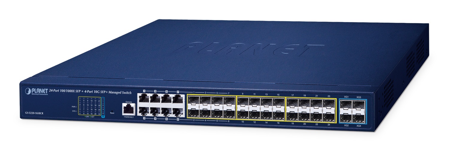 PLANET GS-5220-16S8CR Switch di Rete Gestito L2 con 8 Porte RJ-45 Gigabit Ethernet (10/100/1000) 1U Blu